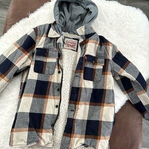 Men’s Levi Strauss flannel Sherpa lined plaid jacket, large